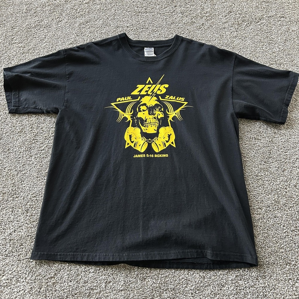 Gildan Zeus Paul Zalus Boxing Shirt Mens XL Black Skull Graphic Tee T-Shirt